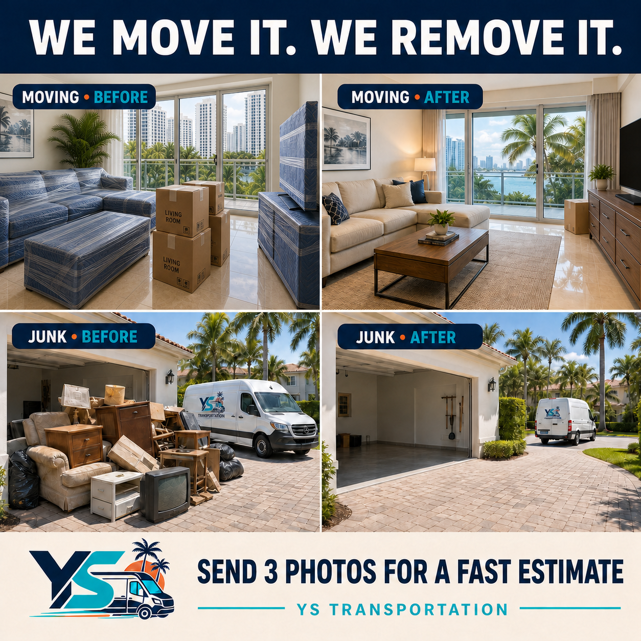 Moving and junk-removal before-and-after examples